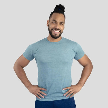 Men's Alpaca Wool T-Shirt: 160 Ultralight Crew Neck color Natural Turquoise