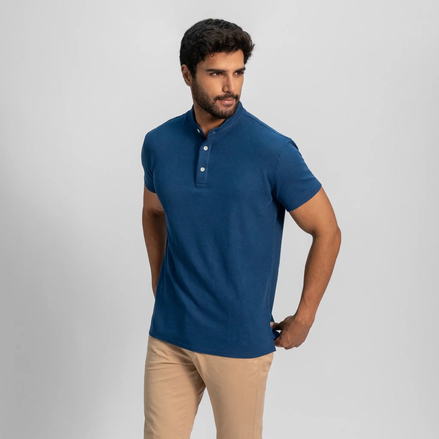 mens breathable pique polo shirt color natural blue