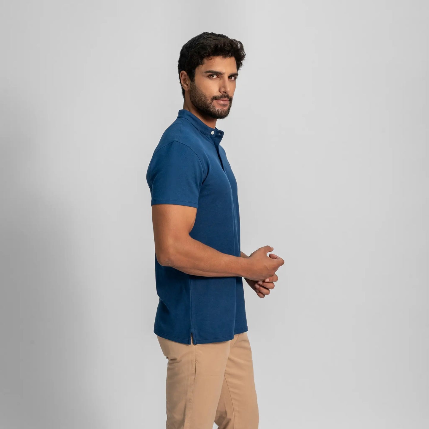 mens comfortable fit pique polo shirt color natural blue