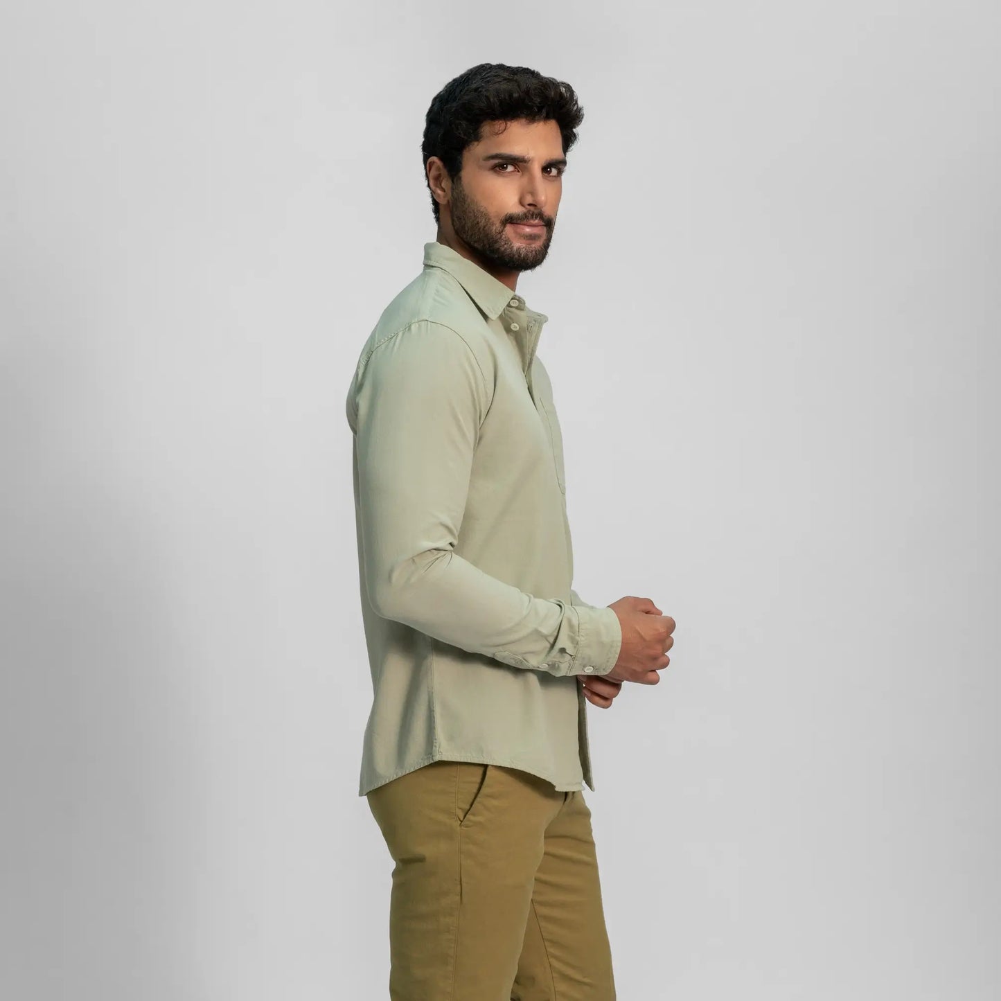 mens comfortable fit twill buttonup chest pocket shirt color celadon tint