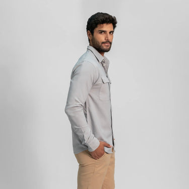 mens eco friendly oxford double chest pocket shirt color alloy