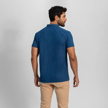mens eco friendly pique polo shirt color natural blue