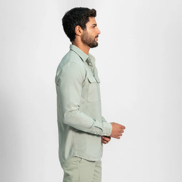 mens low impact dye oxford double chest pocket shirt color basil