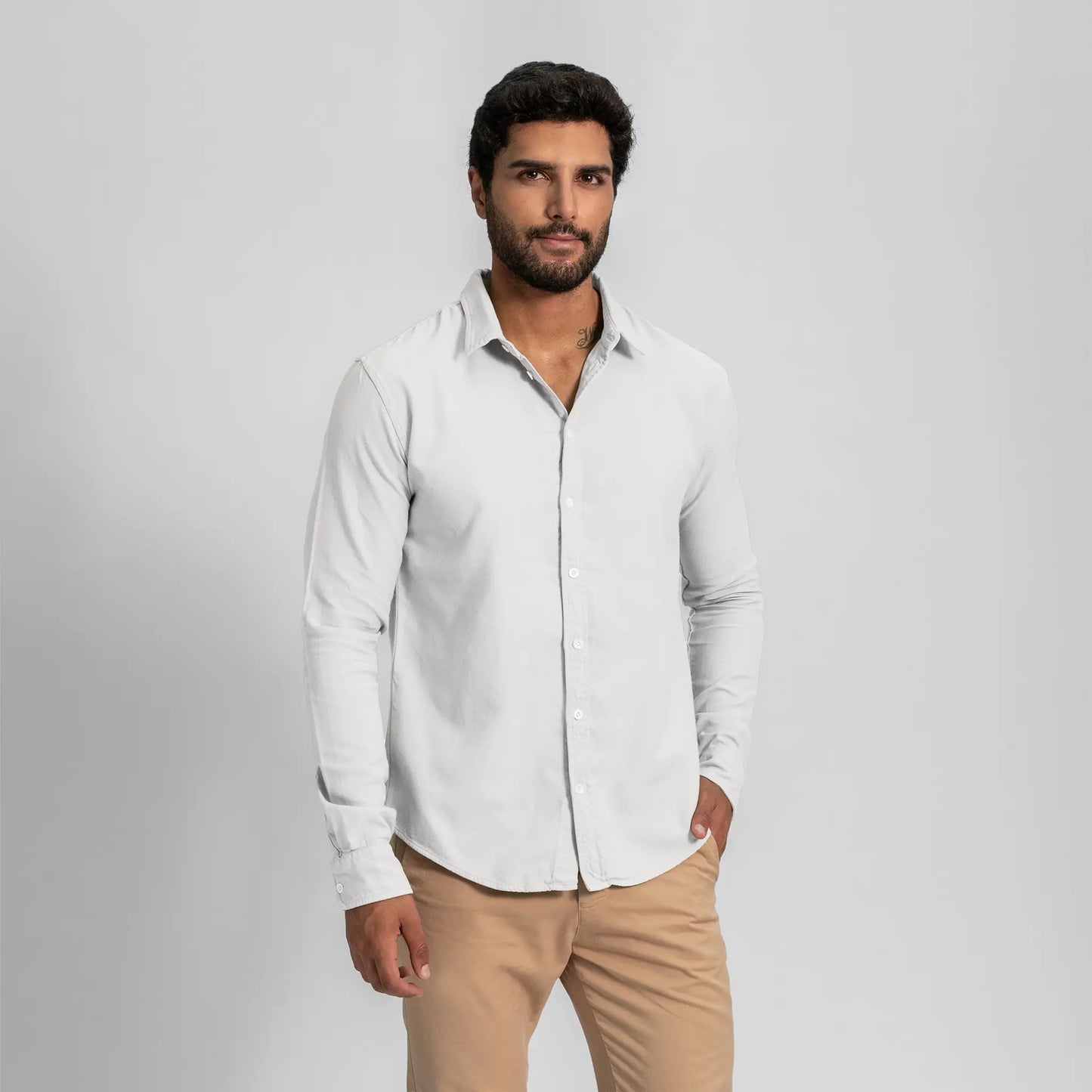 mens natural product lightweight oxford button up shirt color white