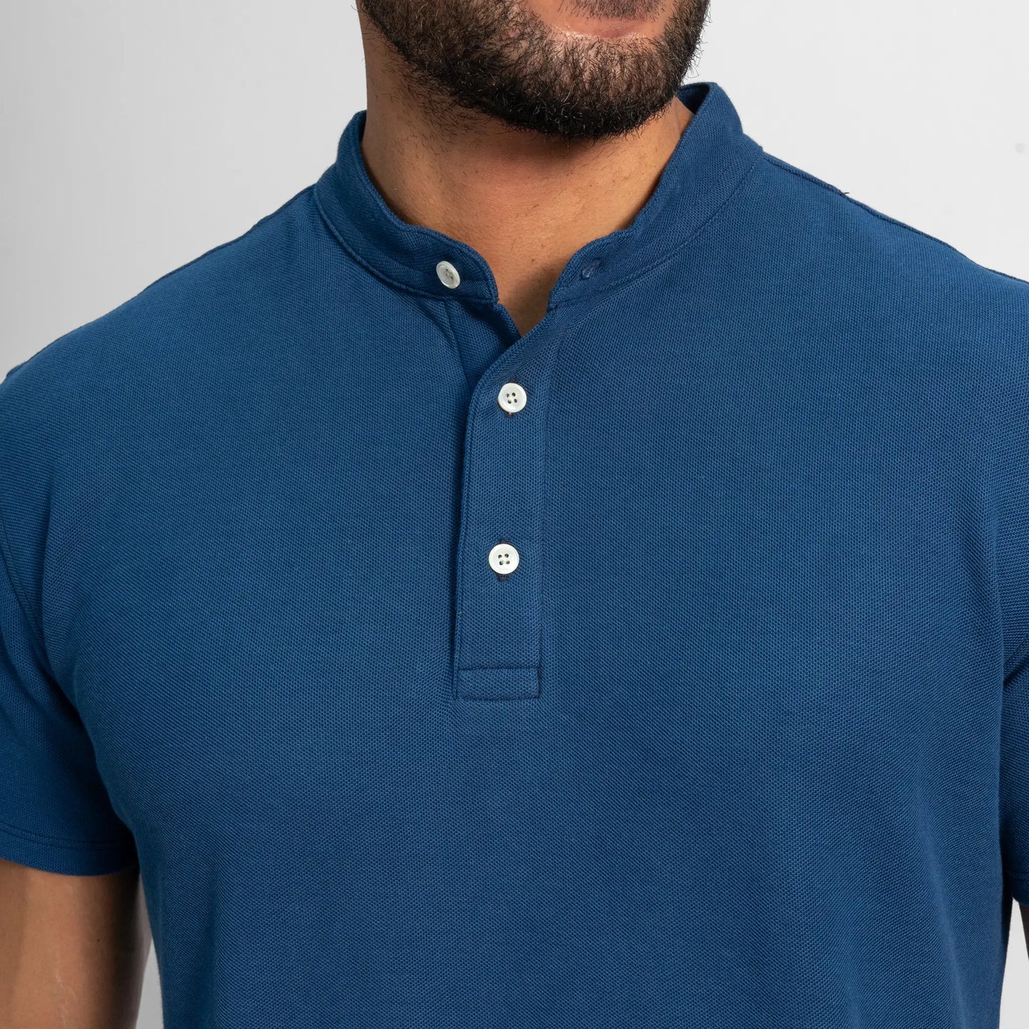 mens organic materials pique polo shirt color natural blue
