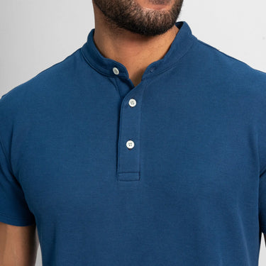 mens organic materials pique polo shirt color natural blue