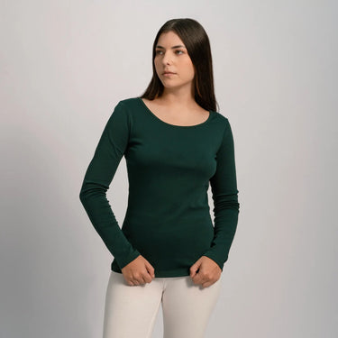 womens all natural scoop neck long sleeve color dark teal