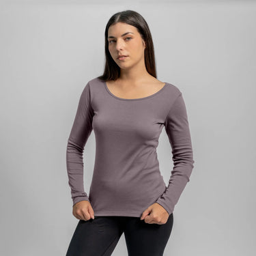 womens comfortable scoop neck long sleeve color natural gray