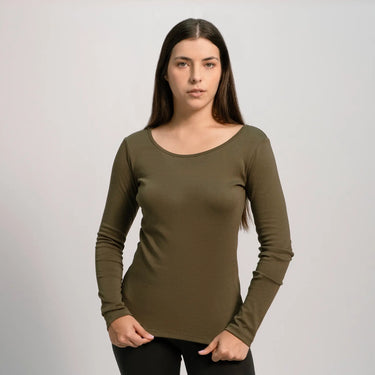 womens eco friendly scoop neck long sleeve color green