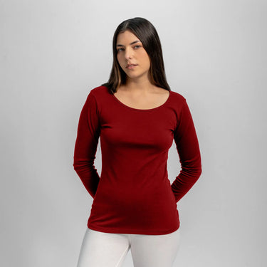 womens eco friendly scoop neck long sleeve color maroon