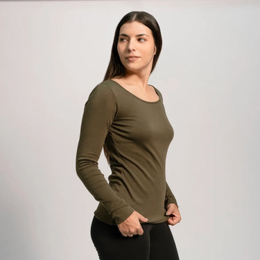 womens hypoallergenic scoop neck long sleeve color green