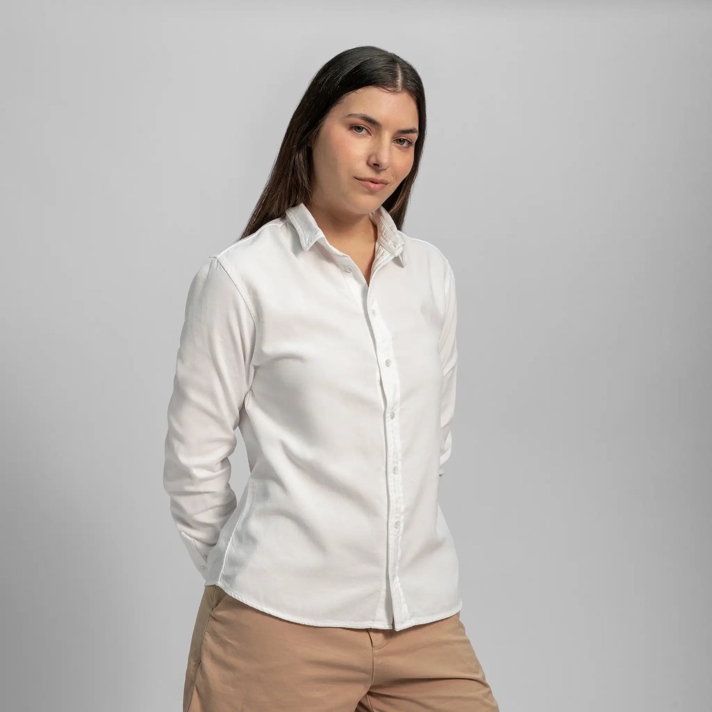 womens most comfortable lightweight oxford button up shirt color white