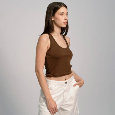 Women's Organic Pima Cotton Short Tank color brown