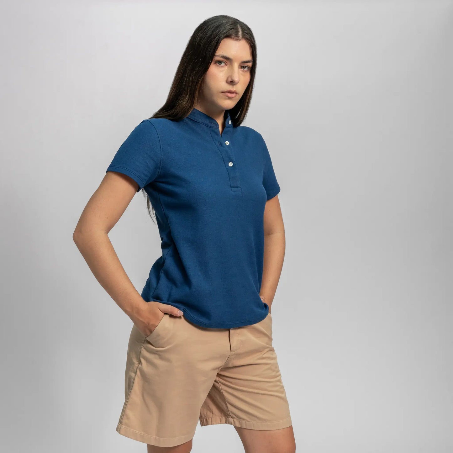 womens natural fiber pique polo shirt color natural blue