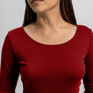 womens natural fiber scoop neck long sleeve color maroon