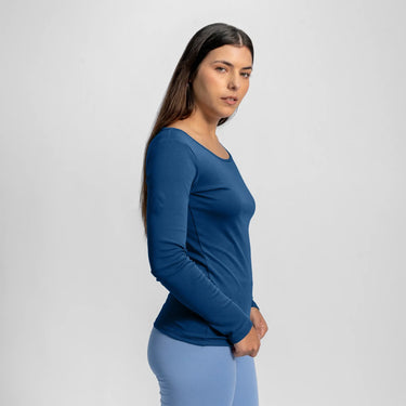 womens natural fiber scoop neck long sleeve color natural blue