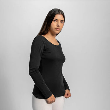 womens organic cotton scoop neck long sleeve color black