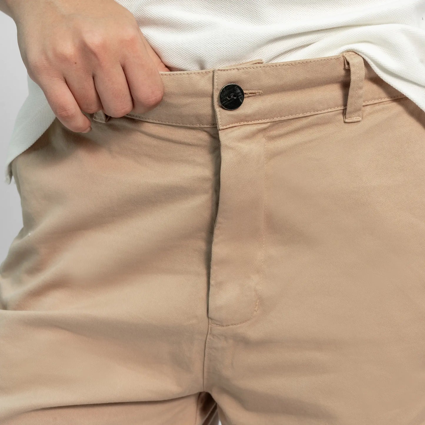 womens organic cotton slim fit drill shorts color beige