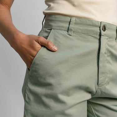 womens sustainable clothing chino shorts color aqua