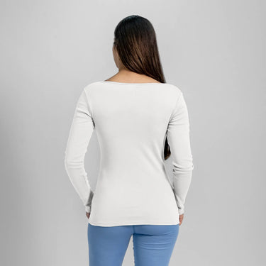 womens sustainable scoop neck long sleeve color white