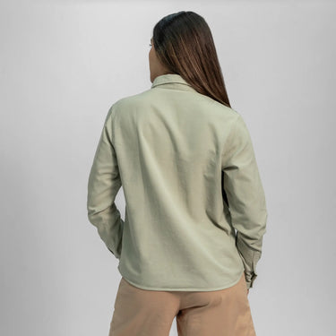womens sustainable twill buttonup chest pocket shirt color celadon tint