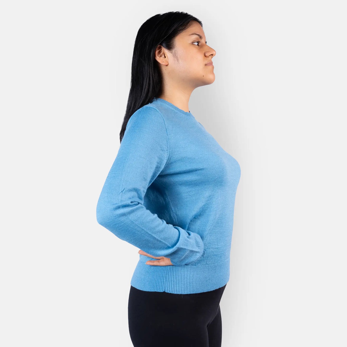womens sustainable alpaca wool sweater color skyblue