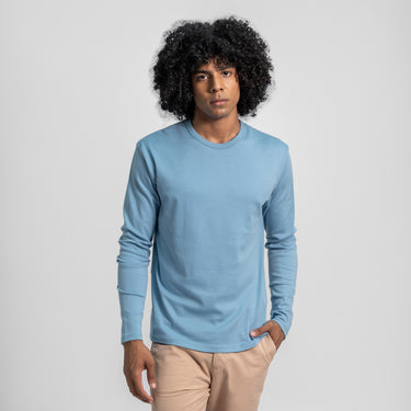 Men's Organic Pima Cotton Long Sleeve Shirt color Natural BabyBlue