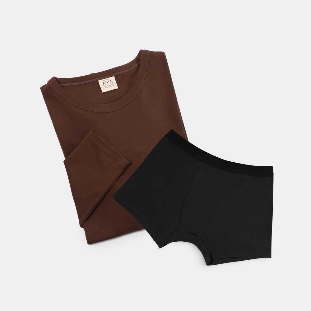 Mix 2 Pack - Men's Organic Pima Cotton Long Sleeve Shirt & Boxer Briefs
