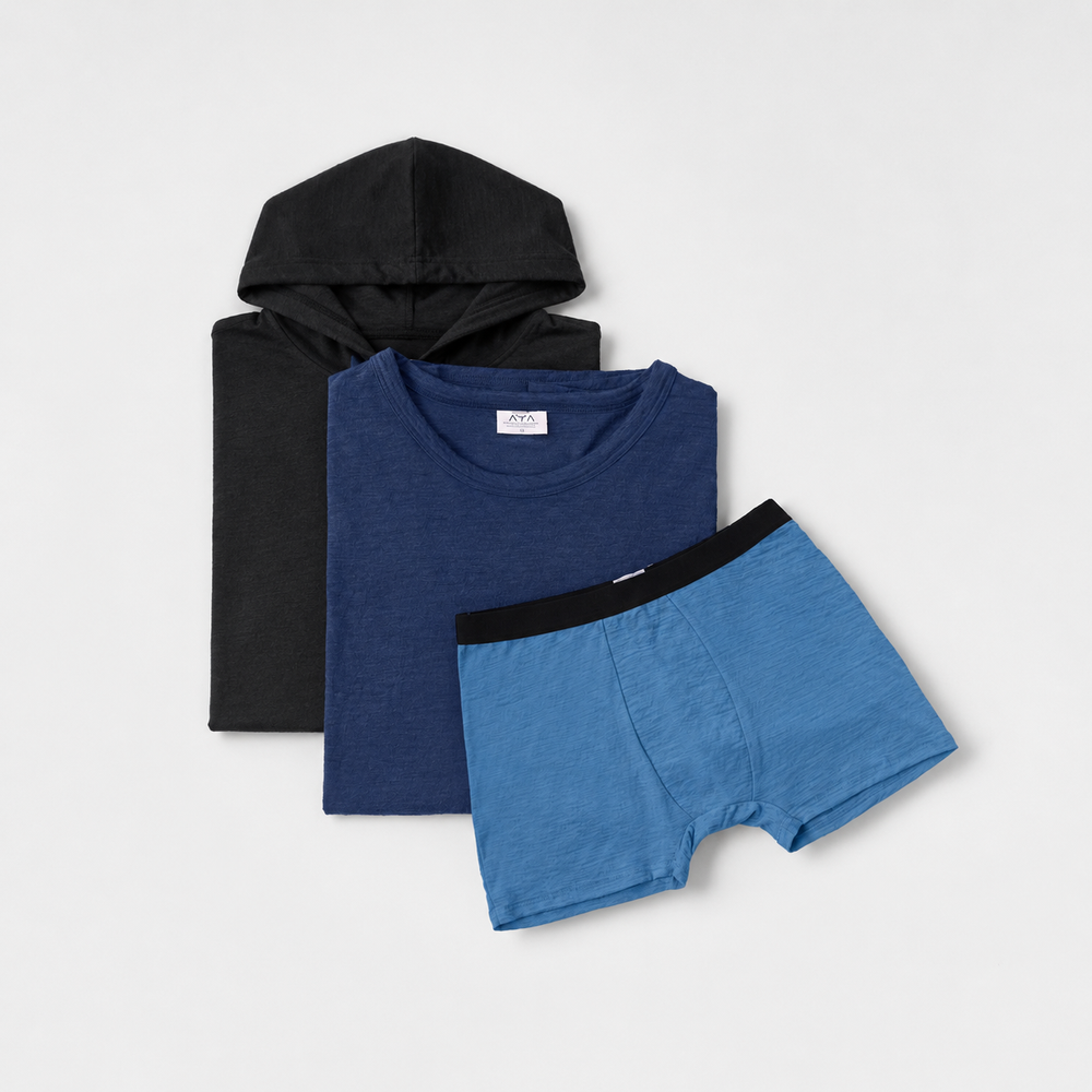 Mix 3 Pack - Men's Sun Hoodie, Men's Travel T-Shirt Crew Neck & Men's Travel Boxer Briefs
