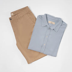 Mix 2 Pack Bundle - Men's Organic Pima Cotton Classic Shirt Lightweight & Chino Shorts