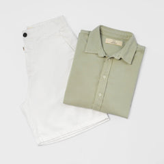 Mix 2 Pack Bundle - Women's Organic Pima Cotton Classic Shirt Lightweight & Chino Shorts