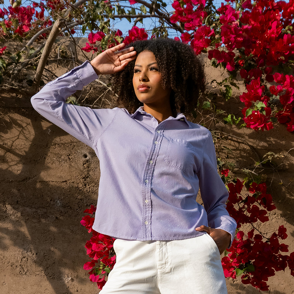 Women's Sustainable Navy Blue Button-Down Shirt - Women's Organic Pima Cotton Button-Down Shirt, Navy Blue / M