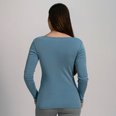 Women's Organic Pima Cotton Scoop Neck Long Sleeve color Natural BabyBlue