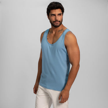 Men's Organic Pima Cotton Tank Top color Natural BabyBlue