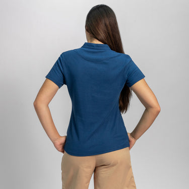 Women's Organic Pima Cotton Polo Shirt color Natural Blue