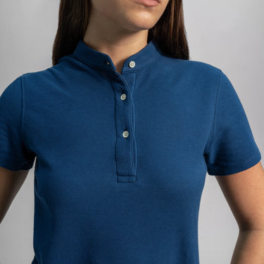 Women's Organic Pima Cotton Polo Shirt color Natural Blue