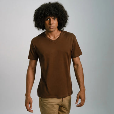 Men's Organic Pima Cotton V-Neck T-Shirt color brown