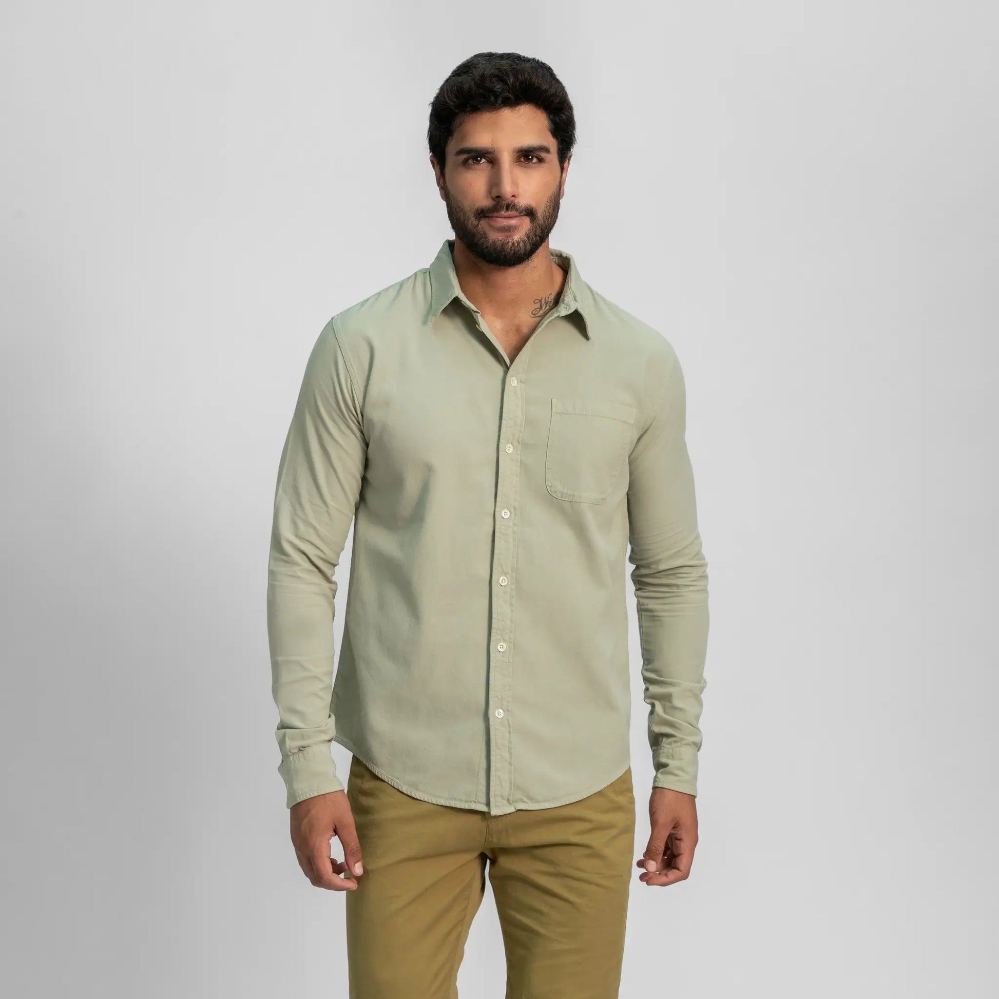 mens all purpose twill buttonup chest pocket shirt color celadon tint