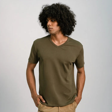 Men's Organic Pima Cotton V-Neck T-Shirt color green