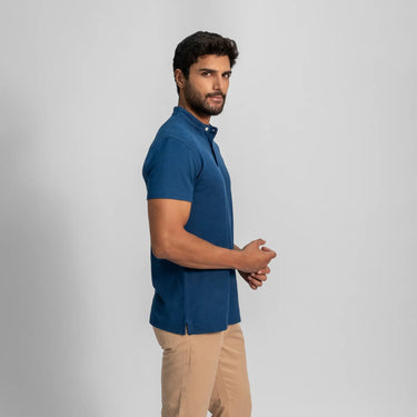 mens comfortable fit pique polo shirt color natural blue