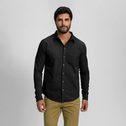 mens durable twill buttonup chest pocket shirt color black