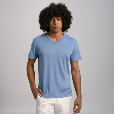 Men's Organic Pima Cotton V-Neck T-Shirt color sky blue
