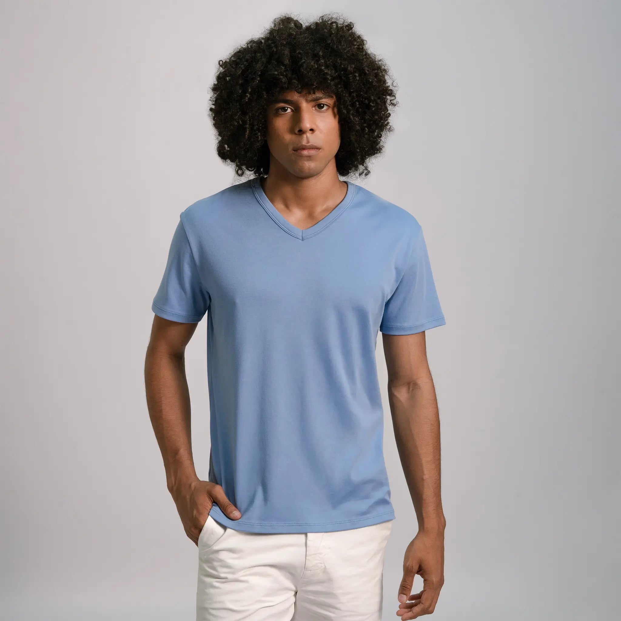 mens finest pima tshirt vneck color sky blue