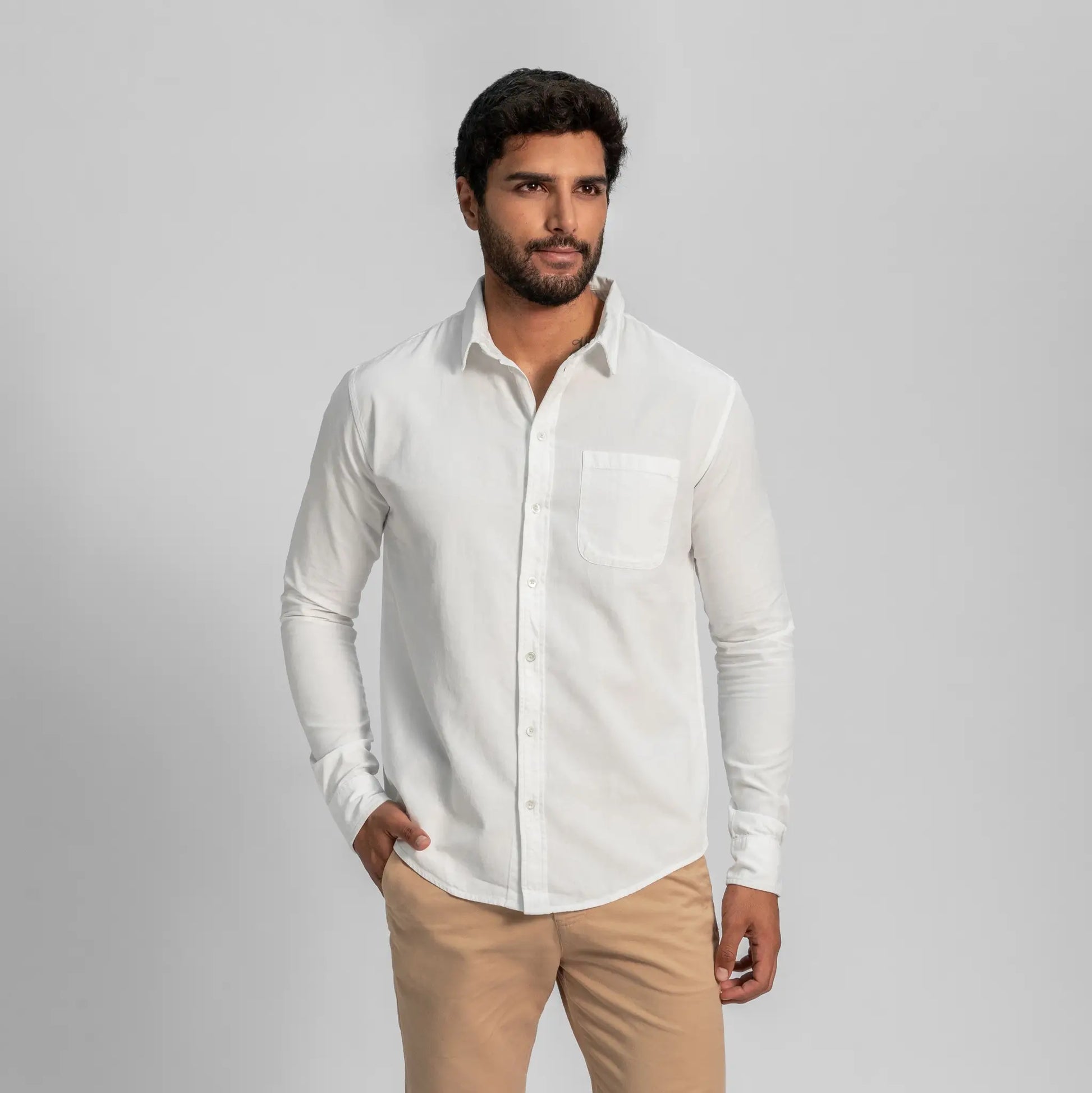 mens high performance twill buttonup chest pocket shirt color white