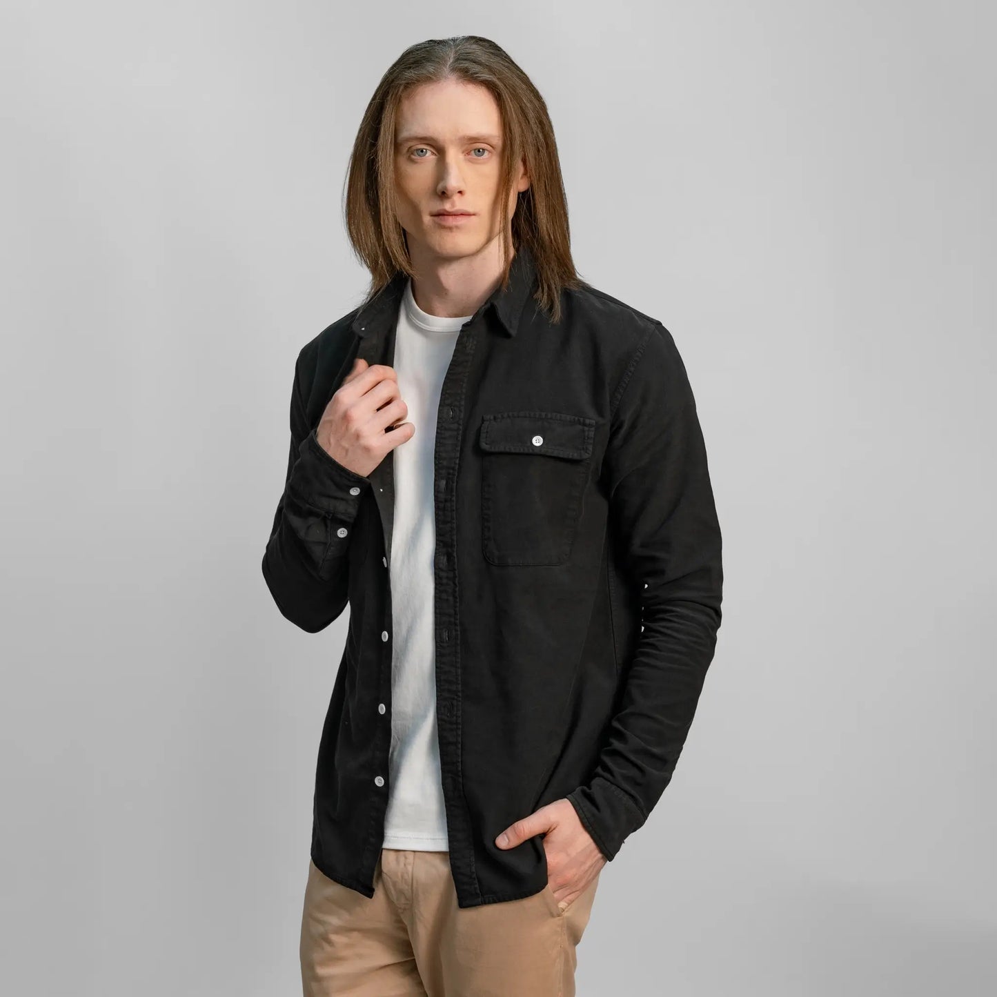 mens natural fiber classic shirt heavyweight color black
