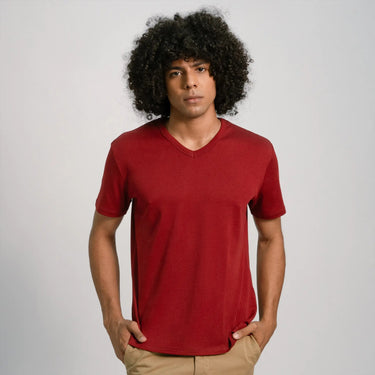 Men's Organic Pima Cotton V-Neck T-Shirt color maroon
