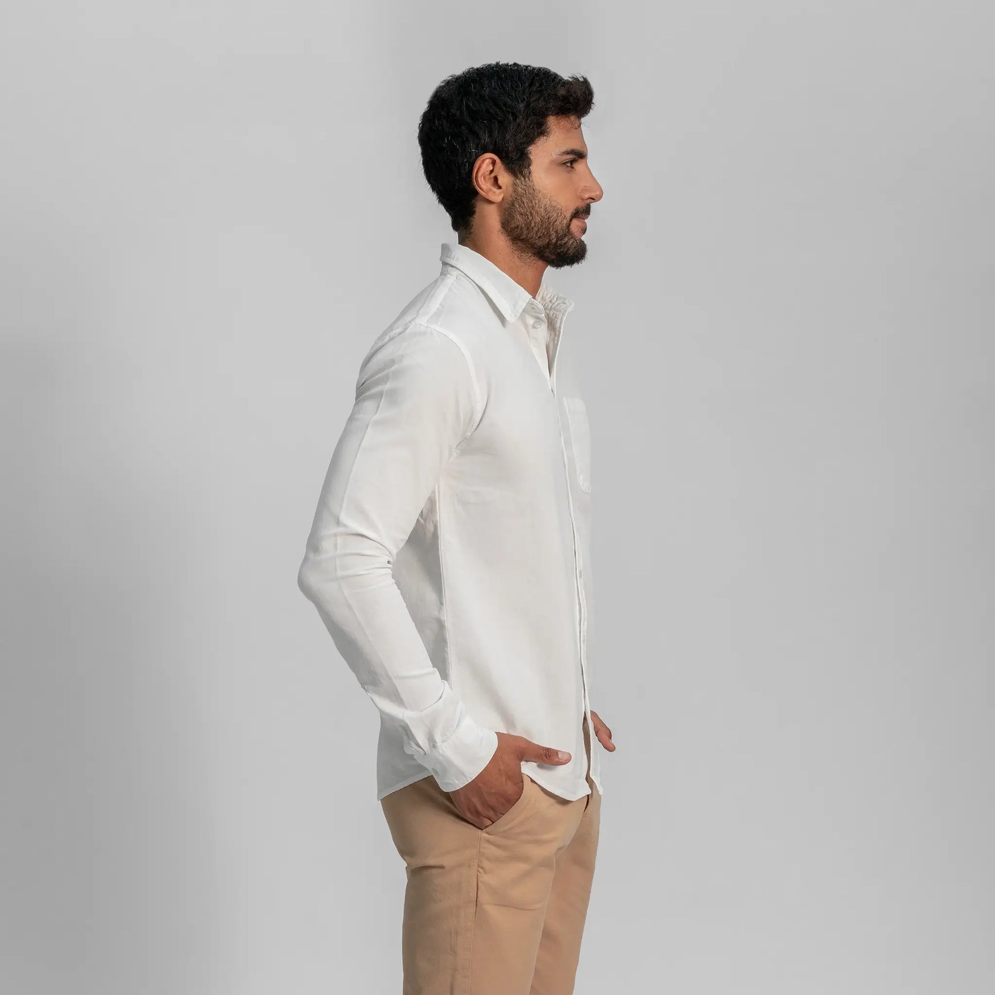 mens single origin twill buttonup chest pocket shirt color white