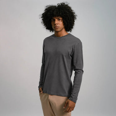 Men's Organic Pima Cotton Long Sleeve Shirt - Faded Dark Gray