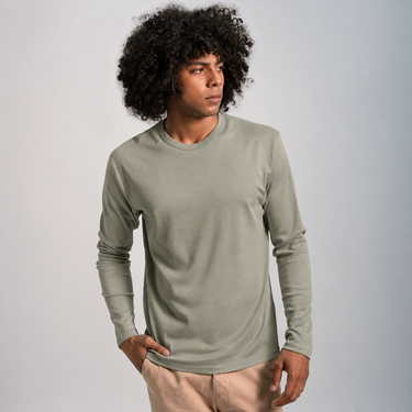 Men's Organic Pima Cotton Long Sleeve Shirt - Light Olive