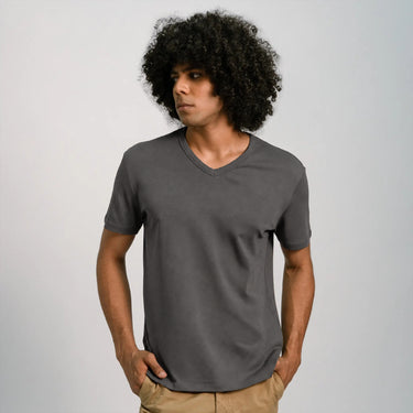 Men's Organic Pima Cotton V-Neck T-Shirt - Faded Dark Gray